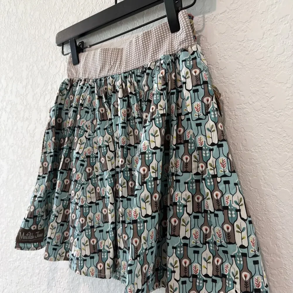 Matilda Jane Gabby Twirl Skirt Bottle Print With Plaid Pockets Girls Size 12